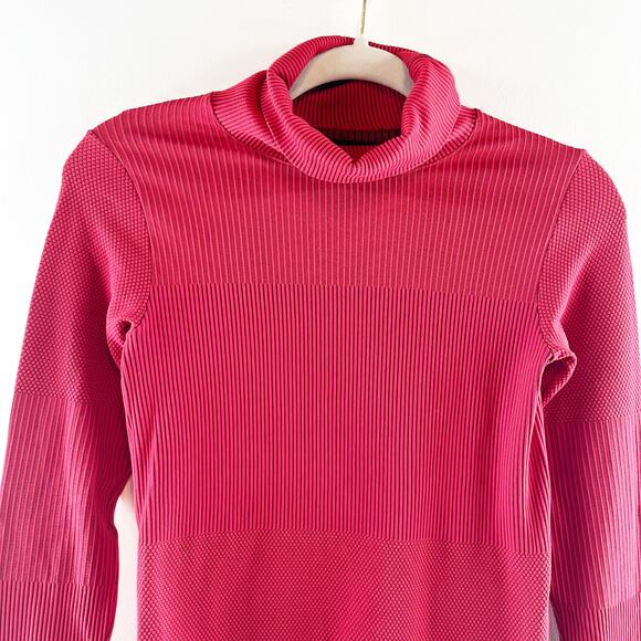 Athleta Flurry Striped Long Sleeve Thumbhole Turtleneck Base Layer Top Red XS - Picture 7 of 7